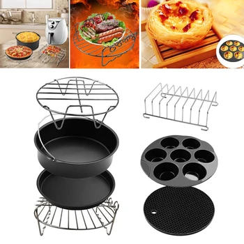 

1 Set (7pcs) Air Fryer Accessories Baking Basket Pan Frying Tray Pizza Oven Rack