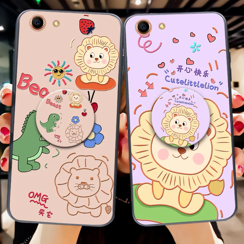 Soft Epoxy Back Cover For OPPO A71 A73 A79 A83 A91 Cute Lion Airbag Holder Coque Case A1 A3S AX5 A7 A8 A9 Fundas | Мобильные