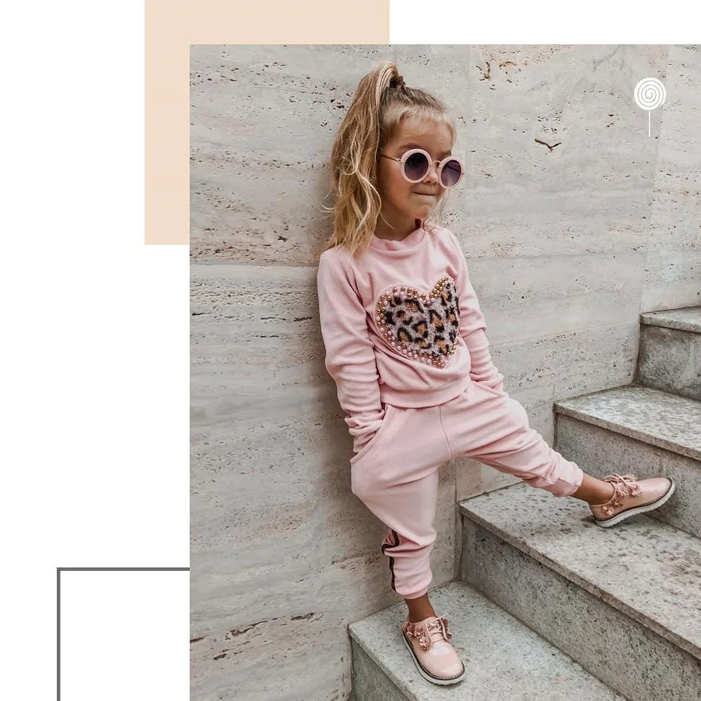 Pudcoco/брендовые комплекты осенне-зимней одежды для маленьких девочек леопардовые топы с длинными рукавами розового цвета длинные штаны спортивный костюм