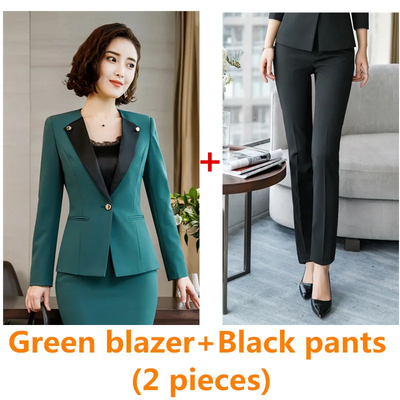 Green blazer pants Зеленый, черный цвет костюм Блейзер Куртка для женщин осень зима 2019new элегантные офисные женские пальто с длинными рукавами костюмы для женщин - Цвет: Green blazer pants