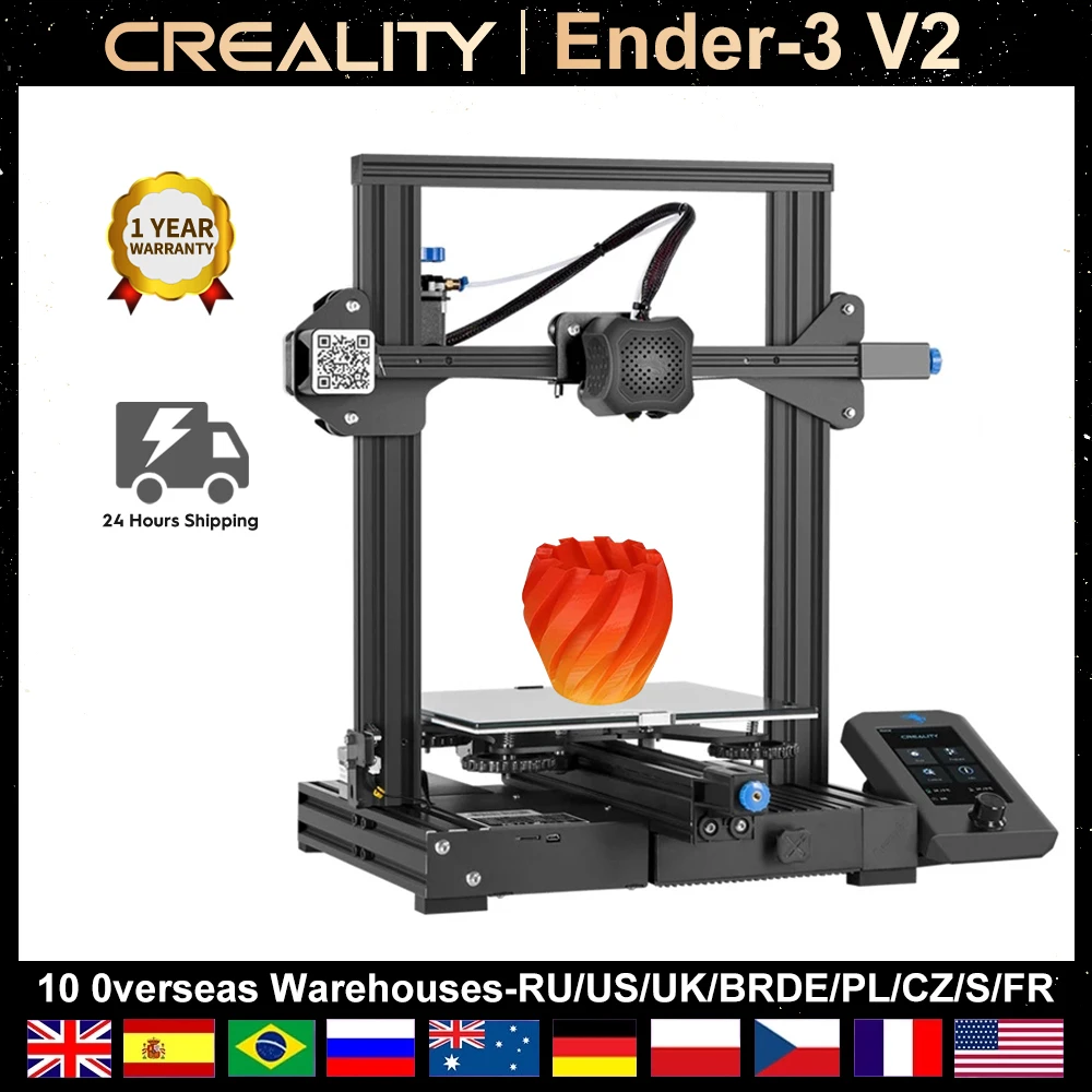 Creality Ender-3 V2 3D Printer FDM Printing Kit Upgraded Silent Motherboard Glass Bed 4.3 Inch Color Lcd Sensor Resume Printing