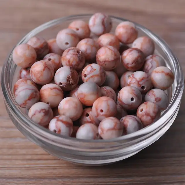Round 4mm 6mm 8mm 10mm 12mm Natural Stone Rock Loose Spacer Beads lot for Bracelet Jewelry Making Findings DIY Crafts Red Vein Stone