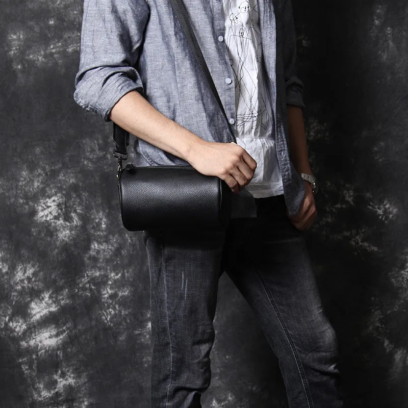 PNDME fashion casual genuine leather men's small chest bag cowhide outdoor daily weekend light shoulder crossbody bucket bags