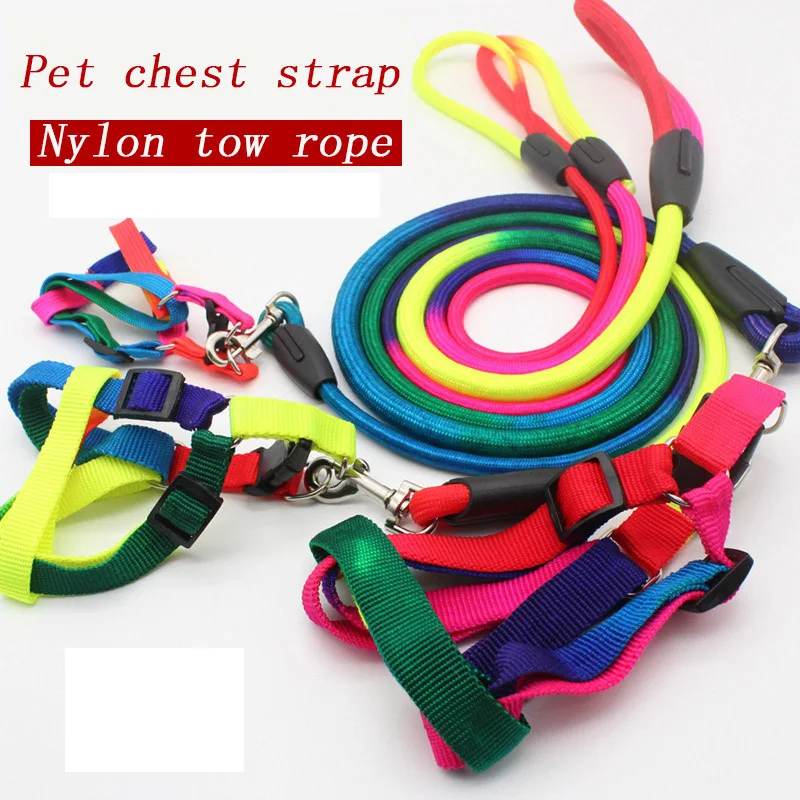 Класса люкс для домашних животных в форме трапеции с радужной расцветкой нейлоновый ошейник для собак кожаный ошейник для малых и средних собак собаки чихуахуа поводок с грудным обхватом