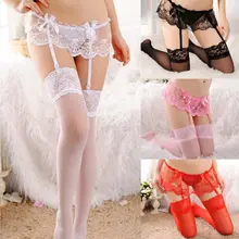 Женское Сетчатое сексуальное нижнее белье с кружевным бантом и поясом для подвязок, горячие эротические чулки до бедра, кружевные колготки для женщин, Лидер продаж
