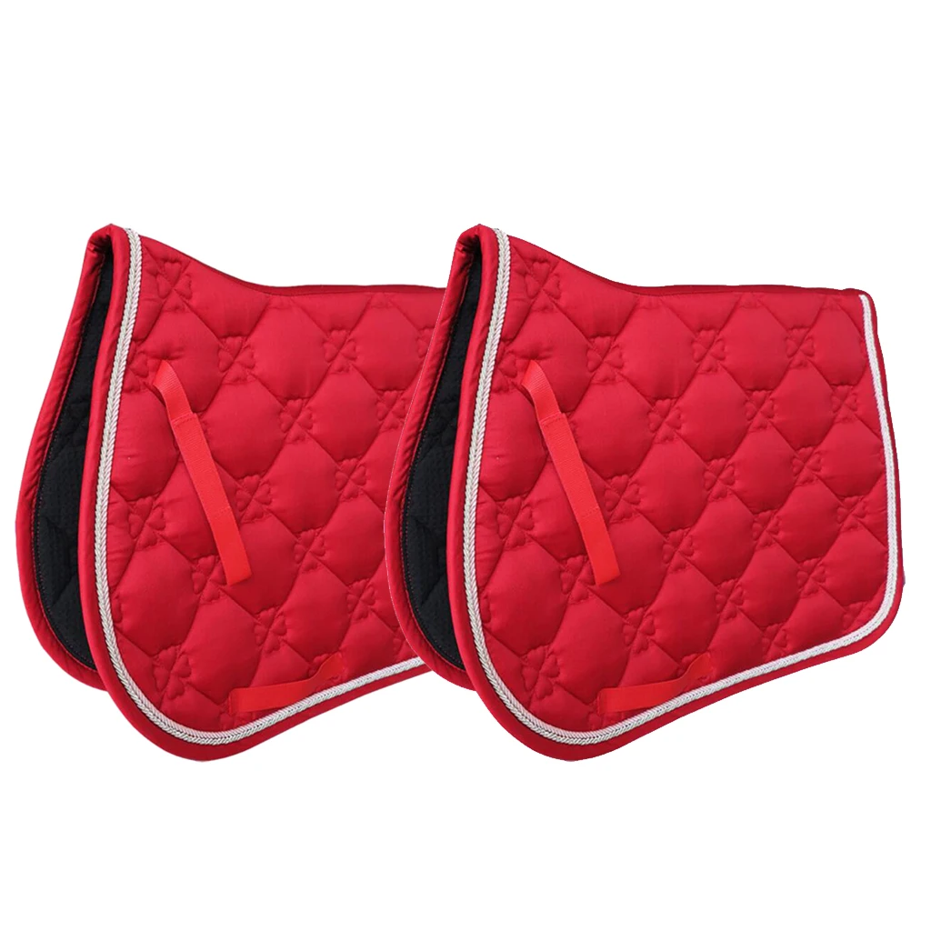 2 Pcs Square Quilted Cotton Comfort English Saddle Pad Horse Riding Pad Red