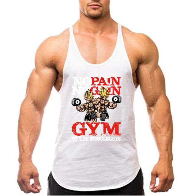 Bodybuilding Stringer Tank Tops Men Anime funny summer Clothing No Pain No Gain vest Fitness clothing Cotton gym singlets 6