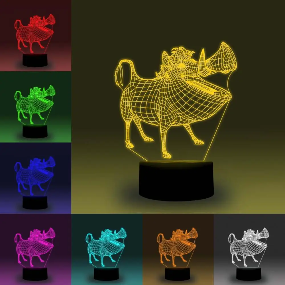 

NiteApps 3D Pumba LED Night Light Desk Table Illusion Lamp Holiday Birthday Gift APP/Touch Control