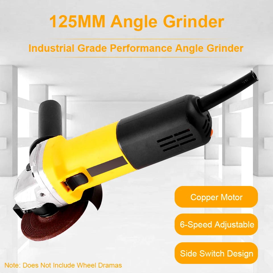 Angle Grinder 1050W 125mm 6 Variable Speed 3000 10000RPM Toolless Guard For Cutting Grinding