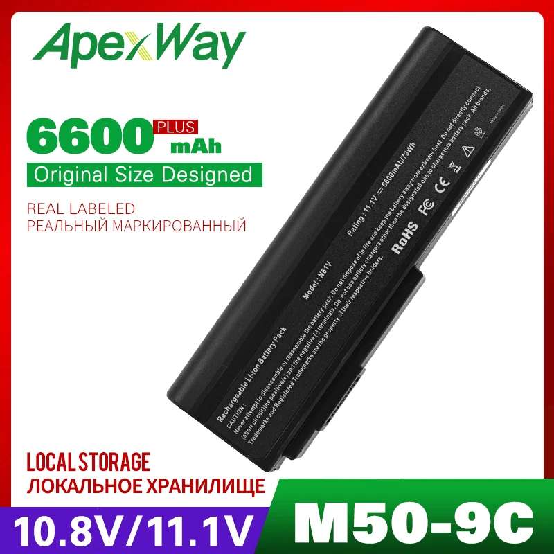 Аккумулятор 6600 мАч для Asus a32-n61 M60JV M60V M60VP M60W N43 N43J N43JF N43JM N53 N53D N53DA N53J N53JF N53JG N53JL N53JN |