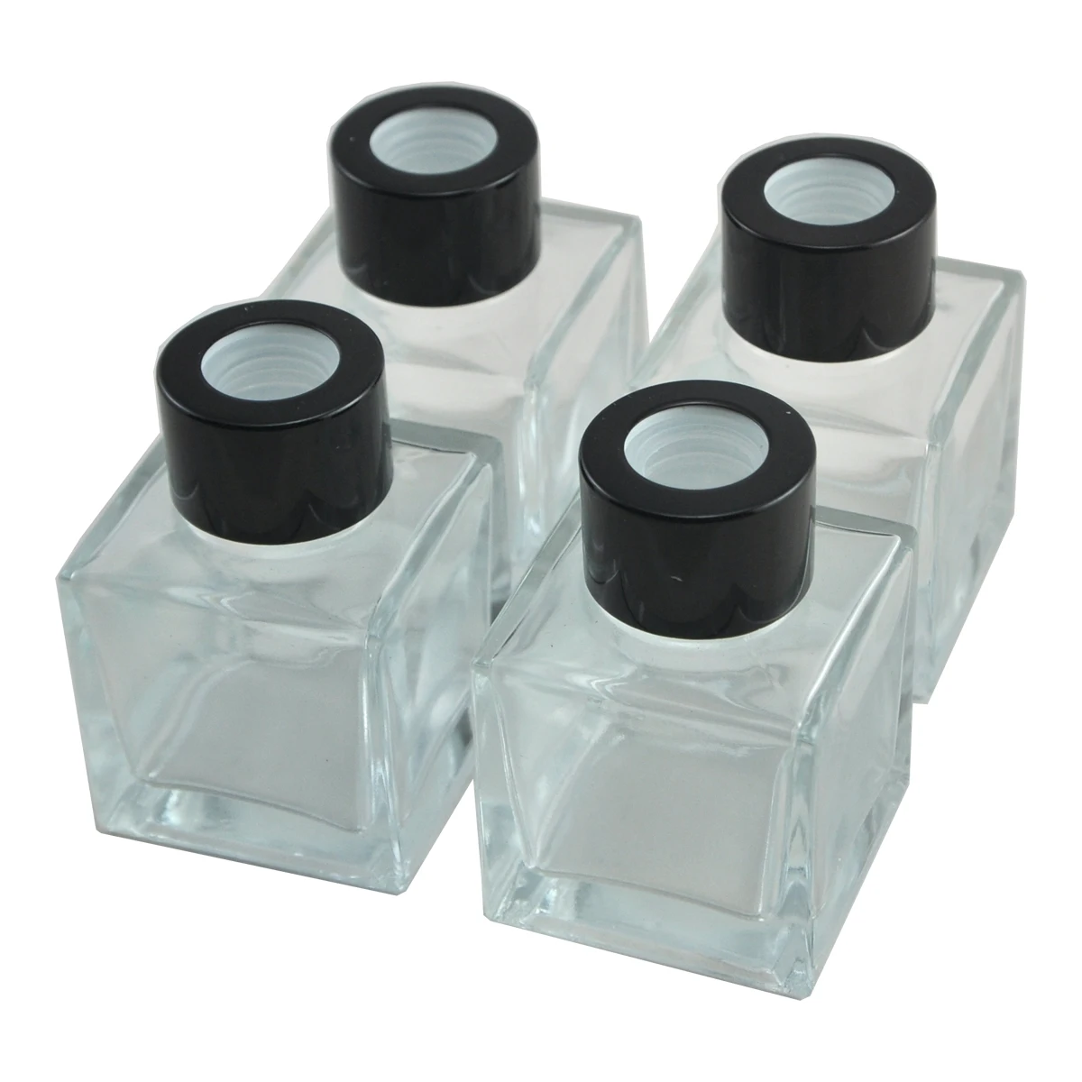 Ougual Set of 4 Glass Diffuser Bottles, Essential Oils Jars,Cylindrical Round-shape, Cube, Hexagon, 50ml