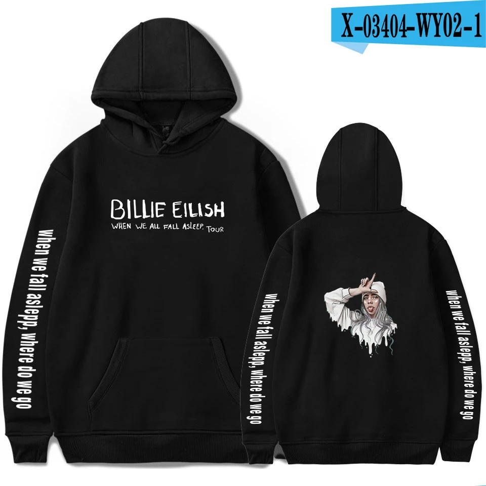 Новая Серая Толстовка Billie Eilish, толстовки для женщин и мужчин, толстовки Harajuku с капюшоном, Осенние повседневные пуловеры Billie Eilish для девочек - Цвет: black