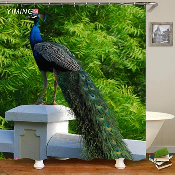 

200x180cm bathroom waterproof shower curtain 3D beautiful peacock polyester washable home decoration curtain with hook