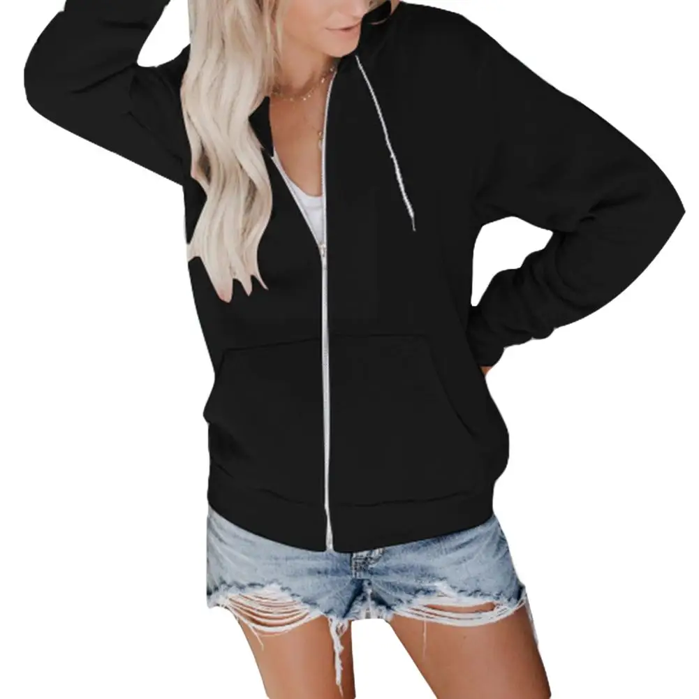 

2019 Sports Women Solid Color Long Sleeve Hoodies Zipper Hooded Sweatshirt Jacket