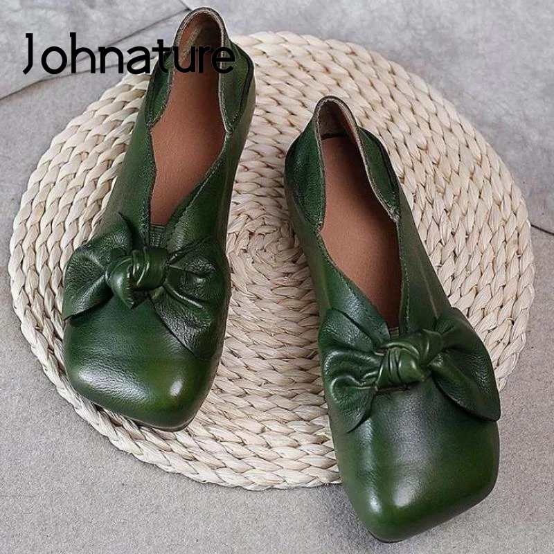 Женские туфли на плоской подошве Johnature из натуральной кожи с квадратным носком в