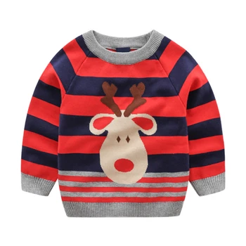 

Kids Boy Spring Autunm Sweater Fashion Children Christmas Cartoon Printed Knitted Sweaters For Girl Toddler Striped Top Clothes
