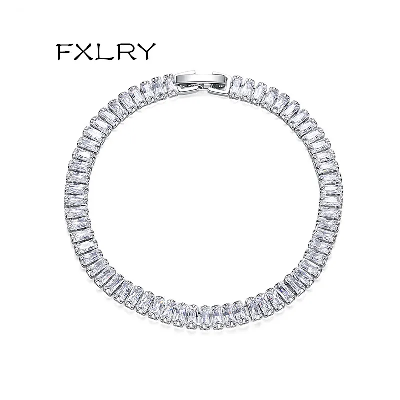 

FXLRY Luxury Shiny Square Cubic Zirconia Tennis Bracelets Elegant Women Wedding Party Fashion Jewelry