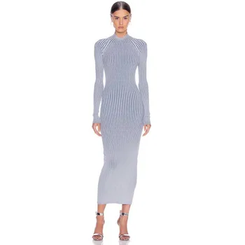 

Wholesale 2019 woman's dress Gray beige Long-sleeved Backless Leisure celebrity boutique cocktail party bandage dress