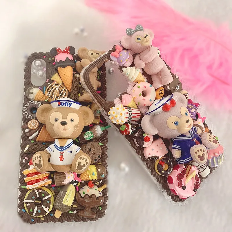 For iphone 11 pro DIY case ip 7/8 plus 6/6s+ 3D cute bear phone cover for iPhone X/XS MAX XR creamy icecream handmade shell