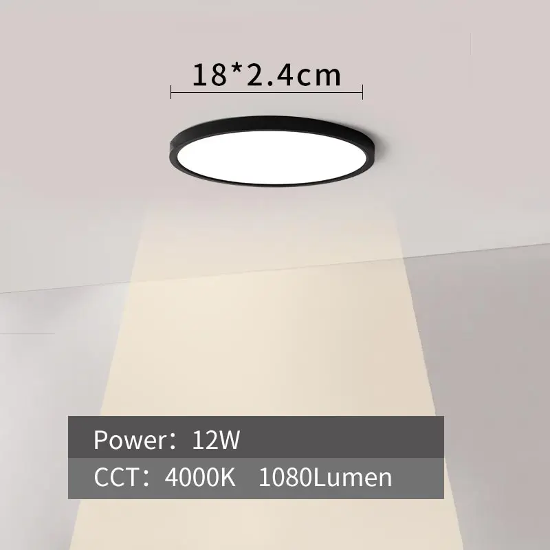 Светодиодный потолочный светильник, черный корпус, 12 Вт, 18 Вт, 24 Вт, 32 Вт, 4000 к, современный потолочный светильник для кухни, спальни, ванной комнаты - Цвет корпуса: 12W-4000K