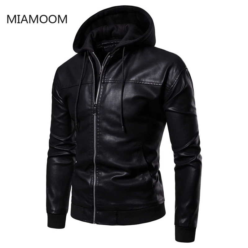 Spring Autumn Men Leather Jackets Coats New Arrival PU Hooded Leather Jacket Fake Two Zipper Leather Jackets Men