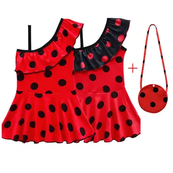 

Baby Girl Dress Summer Swimsuit Cartoon Ladybug Lady Bug Childrens Clothing Cartoon Red Dot Print Kids Beach Bikini