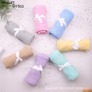 

.80x100cm Solid Knitting Kids Blanket Cover Quilt Cotton Mesh Hole New Born Blanket Baby Push Bath Blanket Wrap Swaddle-Bebek
