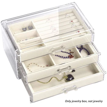 

Anti Dust Desktop Organizer Home 3 Drawers Earring Ring Removable Bracelet Bangle Necklace Jewelry Box Storage Small Compartment