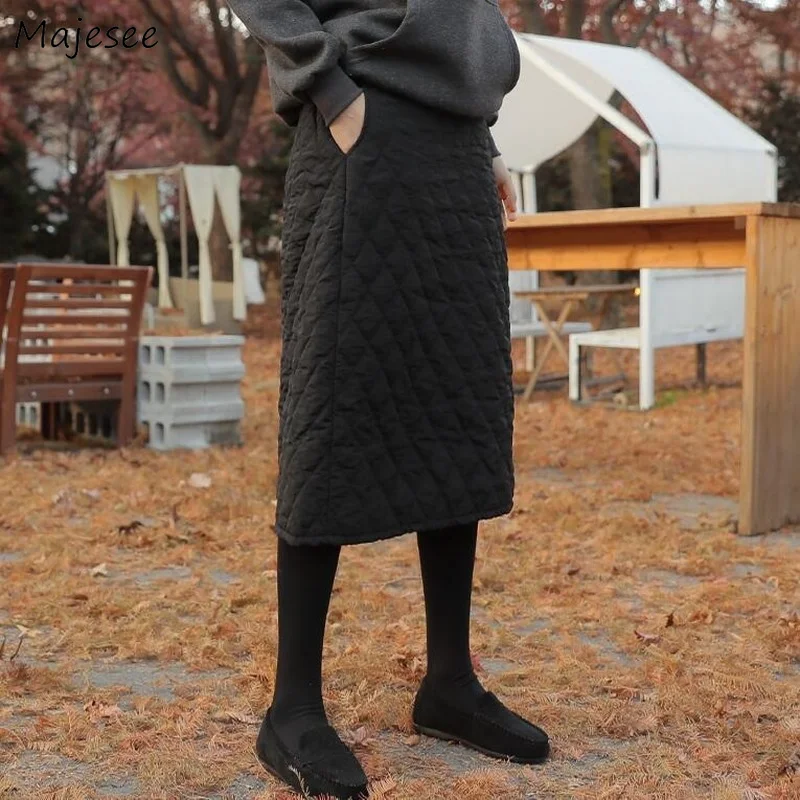 Skirts Women Winter Warm Midcalf Solid Korean Style Fashion Vintage