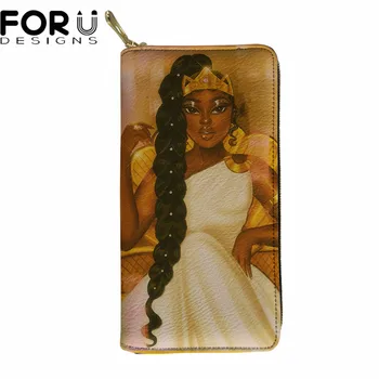 

FORUDESIGNS Luxury Long Wallet Women PU Leather Wallets Black Queen African Girls Women's Purse for Coin Fashion Ladies Cash Bag