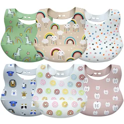Babero ajustable con estampado de dibujos animados para niños, toalla de Saliva para bebé de 0 a 3 años, Material de silicona de grado alimenticio impermeable, para Baby Shower