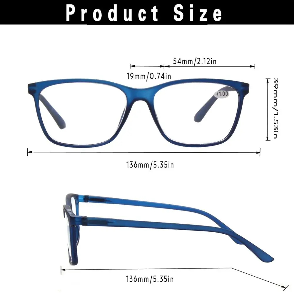 Stylish Rectangular Reading Glasses Hinged Reading Glasses for Men and Women,Diopter 0.5 1.75 2.0 4.0 ... Lens Width 4