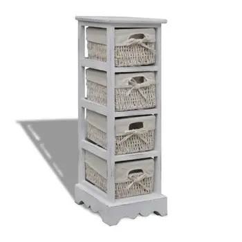 

vidaXL Wooden Storage Rack 4 Weaving Baskets White