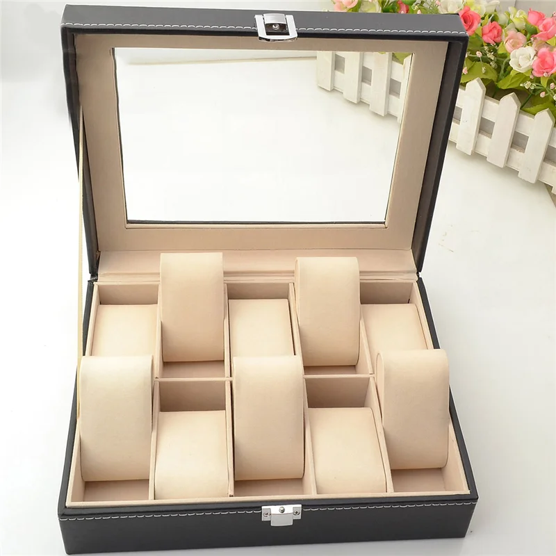 Luxury 10 Grid Leather Watch Box Jewelry Display Collection Storage Case Watch Organizer Box Holder 2