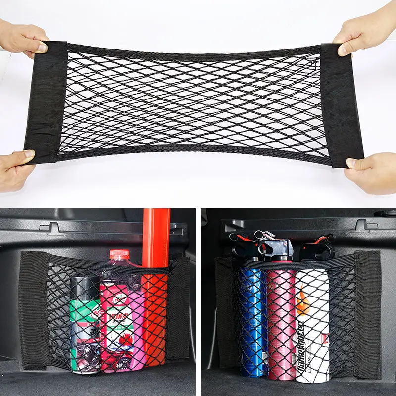 

Universal Trunk Organizer Rear Trunk Back Seat Cargo Mesh Net Bag Flexible Nylon Car Storage Wall Sticker Pouch Bag