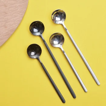 

Small Round Fruit Yogurt Mug Spoon Stainless Steel Round Shape Milk Coffee Spoons 1PC