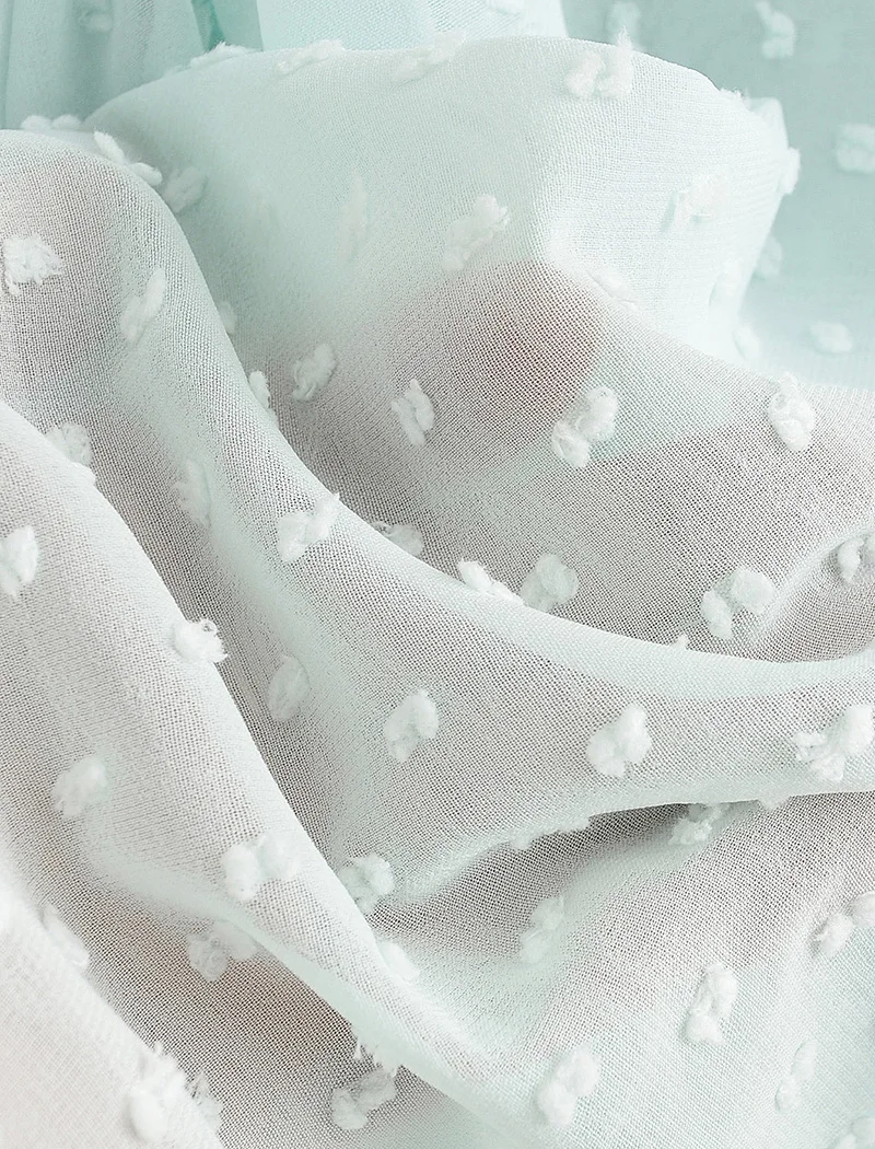 Aachoae Elegant Dots Emebroidery Transparent Blouse Women Puff Long Sleeve Pleated Blouses Ladies Sexy See Through Shirts Tops