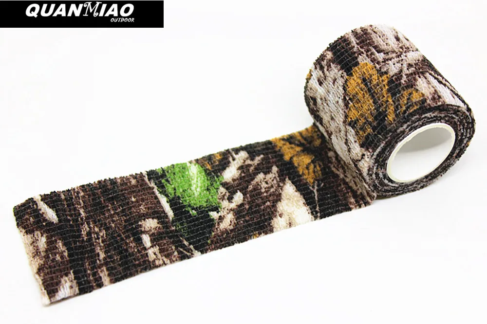 QuanMiao 5 Roll Camouflage Tape Self-adhesive Wrap Military Camo Stretch Bandage for Gun Rifle Camping Hunting Equipment 4Colour