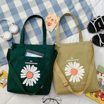 

Flower Casual Canvas Crossbody Bag for Women 2020 New Daisy Tote Designer Shoulder Bag Fashion Girls Student Book Handbag Purses