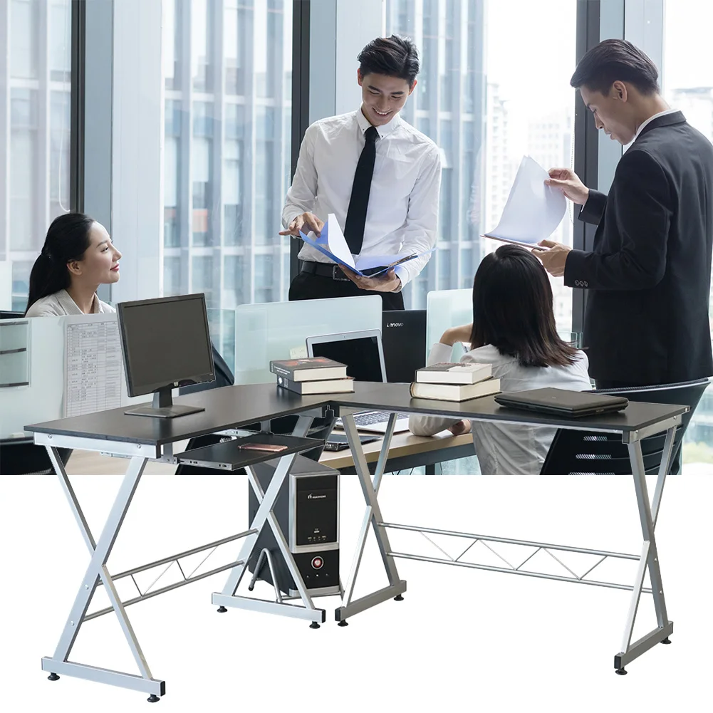 

L-Shaped Wood Computer Desk Black Desktop Household Keyboard Holder Simple Modern Office Desk Organizer Home Desk Storage Holder