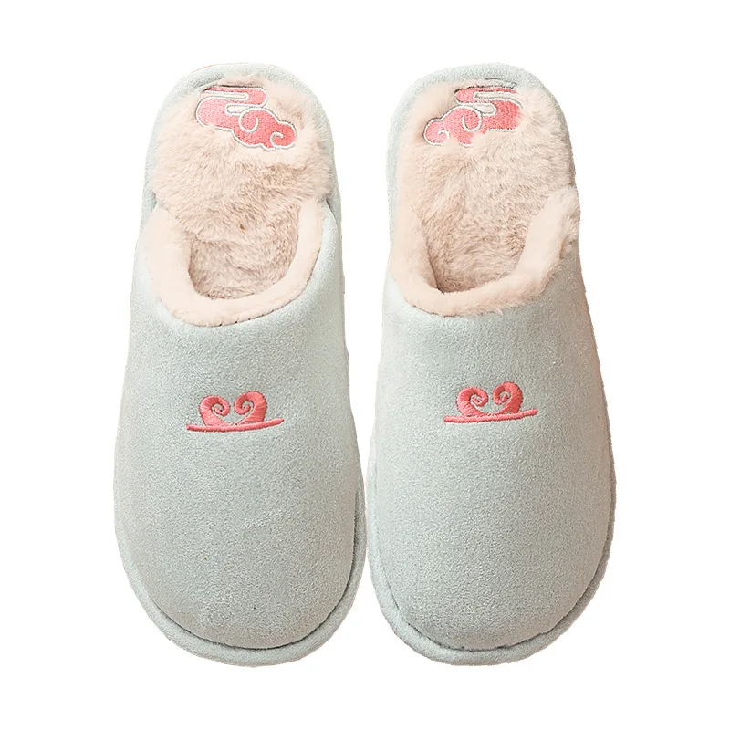 

2019 Winter Women Shoes Home Soild Simple Warm Bottom Fabric Slipper Indoor Mute Non-slip Flat Fur Slides zapatos de mujer