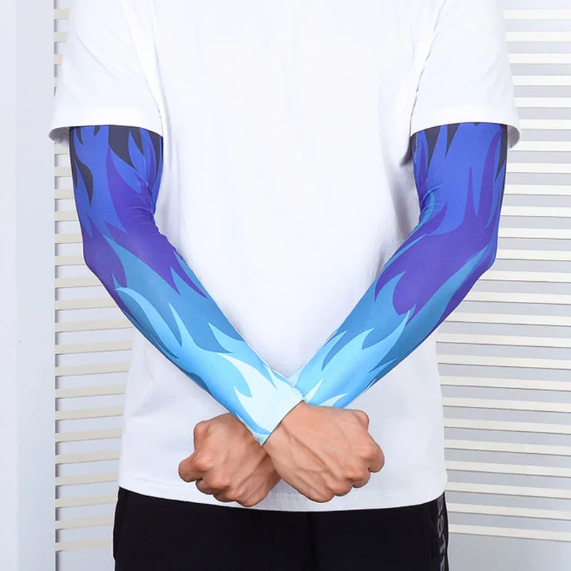 2Pieces Men Women Game Running Sleeves Cycling Cuffs muffs Arm Warmers Quick Dry Sport Gaming Tattoo Sleeve Elbow Pads Arm Cover 3