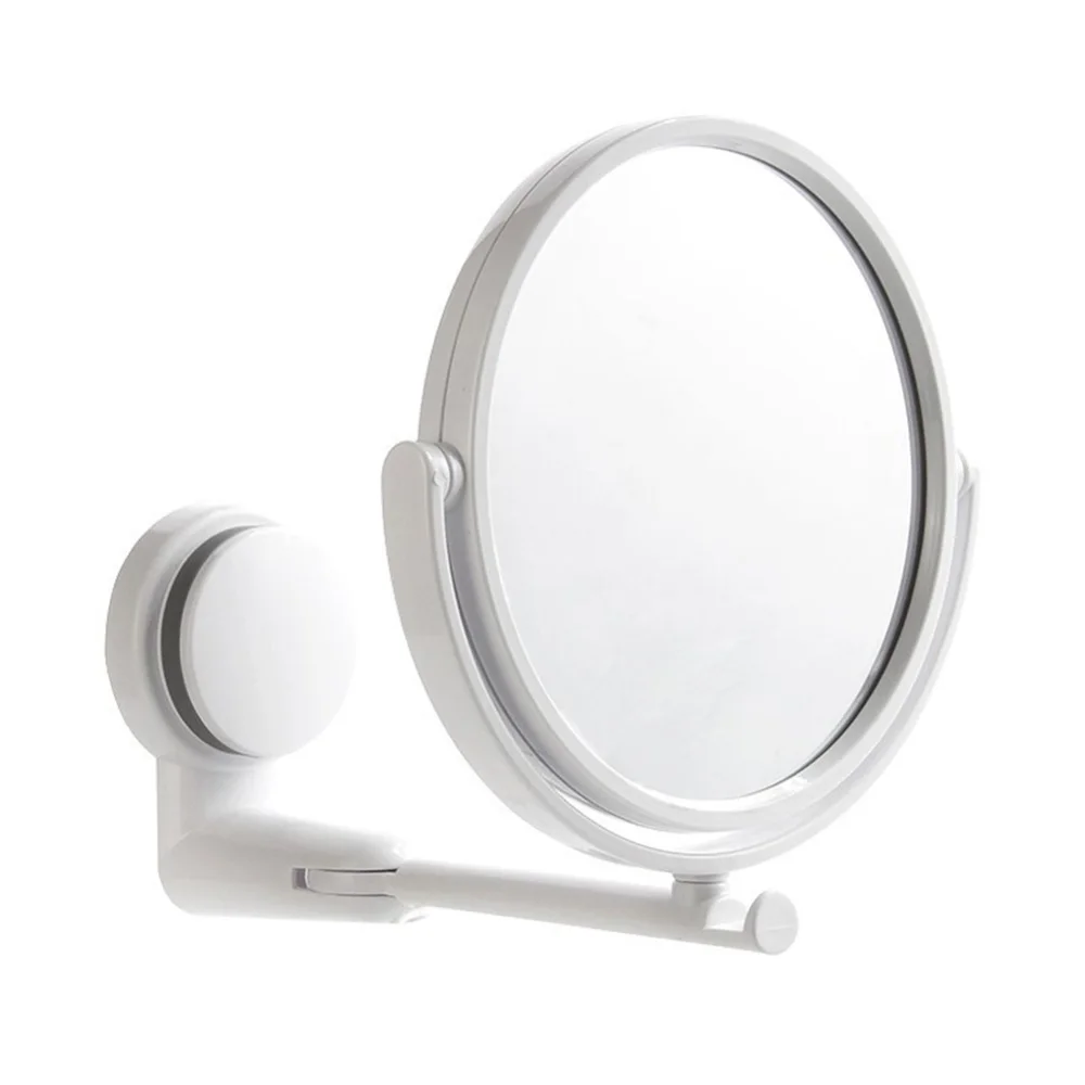 Двухстороннее настенное зеркало для ванной косметики макияж 360 Поворотный зеркальный Декор настенная присоска складное зеркало зеркала для ванной комнаты Горячая - Цвет: White