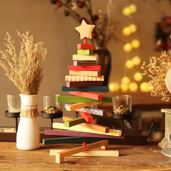 

Desktop Festival DIY Wooden Party Home Decor Bedroom Christmas Tree Ornament Colorful Turning Striped Office Portable