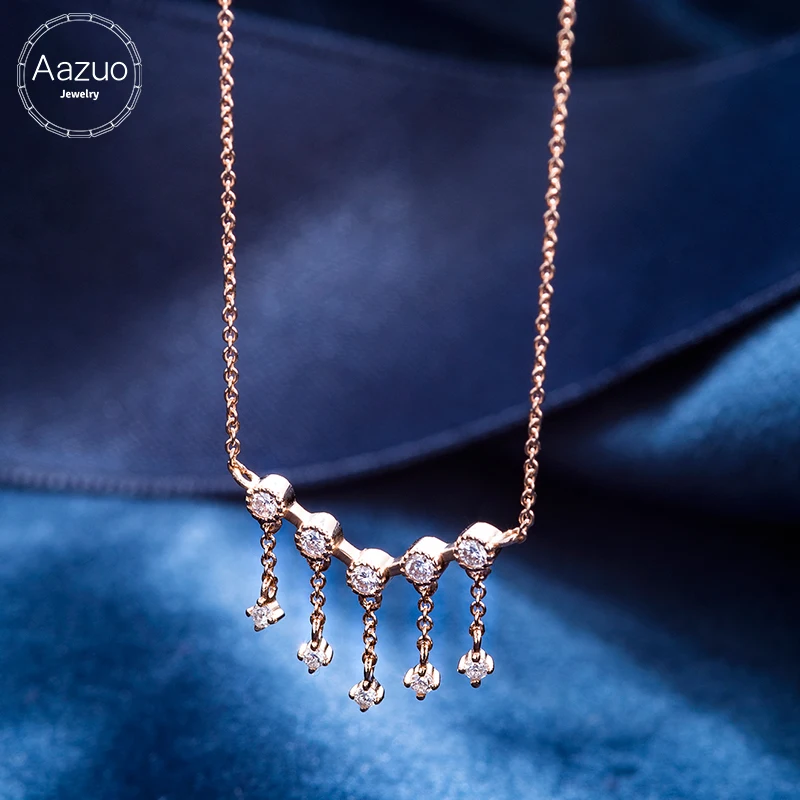 Aazuo, 18 K, розовое золото, настоящая Алмазная фея, кисточки, кулон с цепочкой, ожерелье для женщин, очаровательные ювелирные изделия, подарок Au750, Рождество