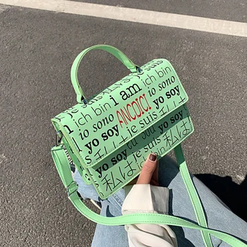

Bag Female New 2020 Summer New Messenger Bag Fashion Printed Letters Wild Shoulder Small Square Bags Women Purse and Handbags