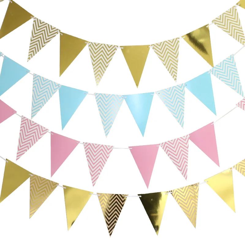 12 Flag Gold Silver Banner Garland DIY Glitter Bunting Paper Birthday Banner for Home Event Party Wedding Party Decoration