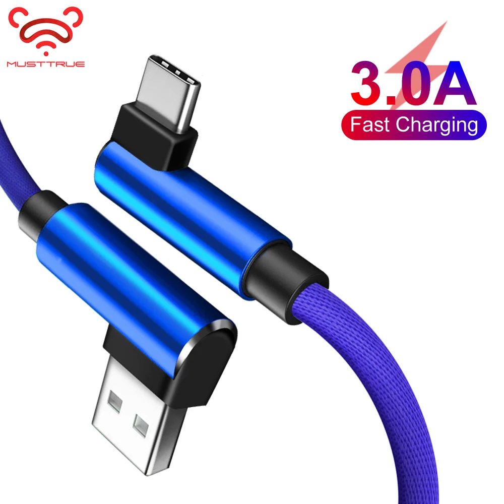 Кабель MUSTTRU 3A USB Type C L образной формы для Samsung GalaxyS9 S8 Huawei Xiaomi кабель быстрой зарядки