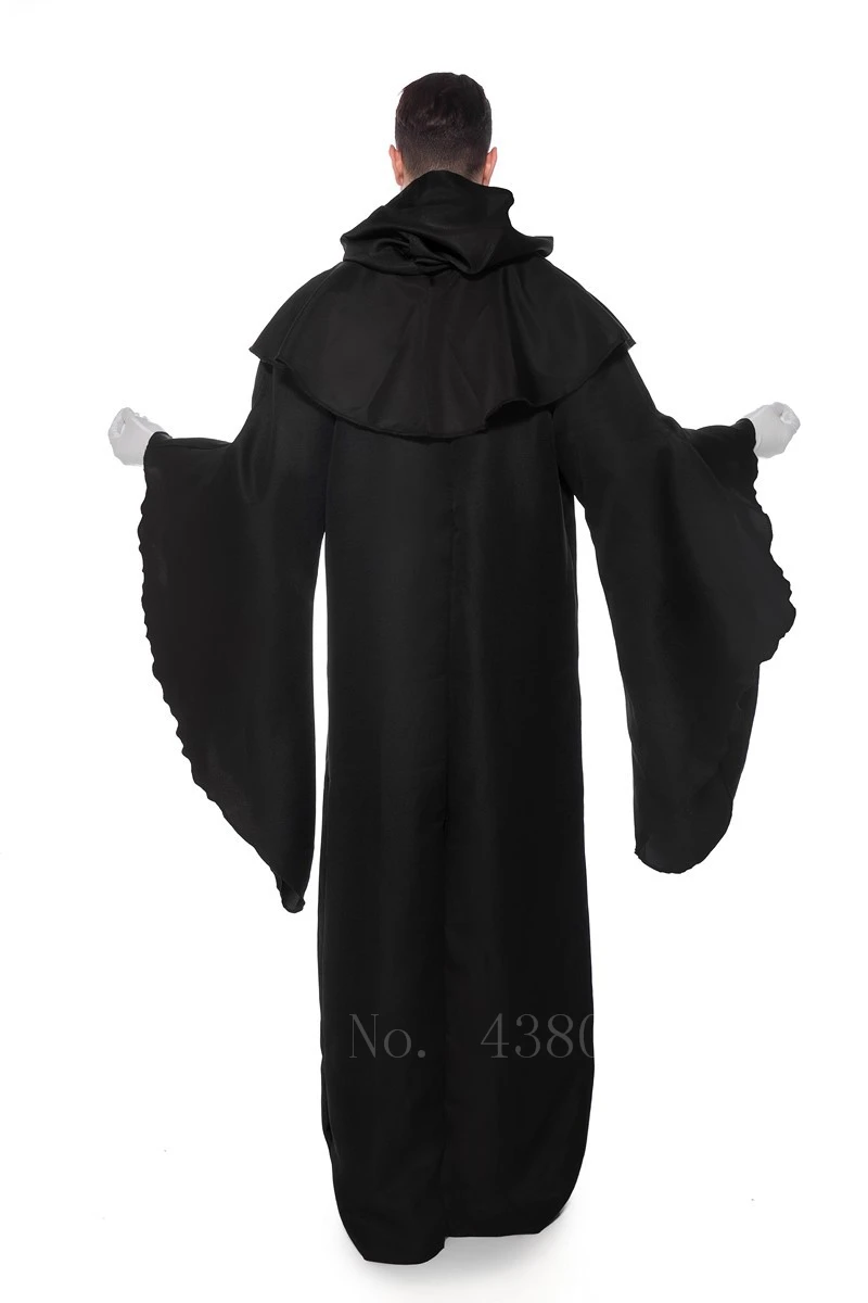 Человек пугающий дьяволенок ведьма косплей костюмы на Хеллоуин костюмы на карнавал черный пол длина свободный халат взрослый маскарадный жрец смерти наряды