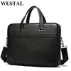 WESTAL 100% men's leather bag business totes men handbags genuine leather laptop bags 14 black computer bags for document 9802 ► Photo 1/6